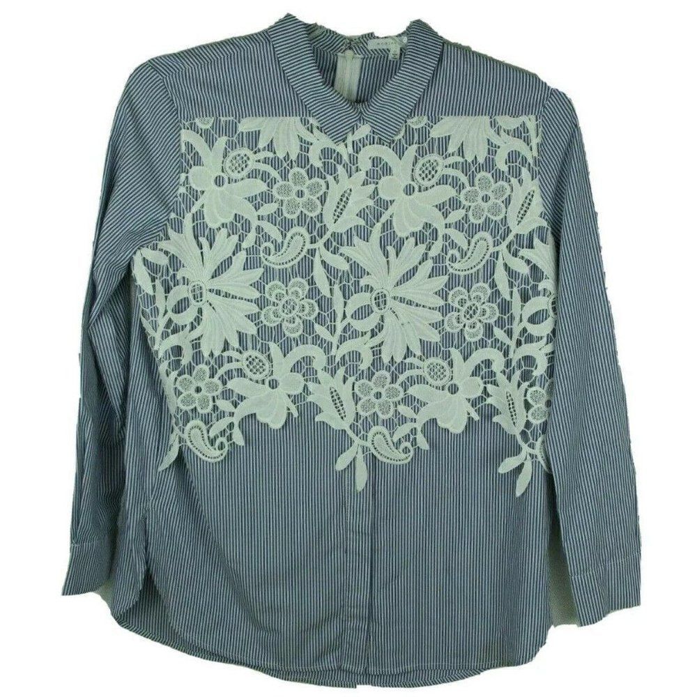 Endless Rose Womens Top Button Down Small Striped Lace Floral